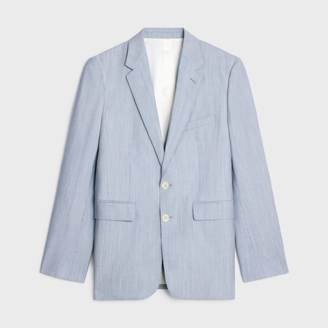 CLASSIC JACKET IN STRIPED WOOL AND SILK CRAIE/BLEU